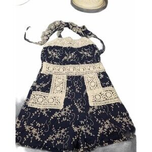 Nightcap Halter Romper Blue/White Embroidered Size Small.